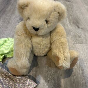 Vermont Teddy Bear Plush Tan Teddy Bear with dress posable